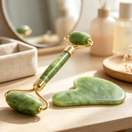 Natural Jade Facial Roller and Gua Sha Lifting Set