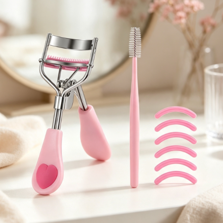 Stainless Steel Eyelash Curler with Comb & 5 Replacement Pads