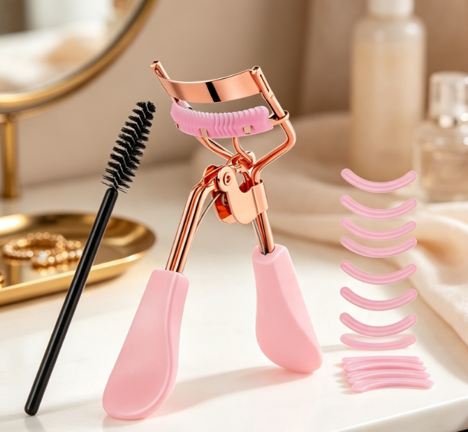Cute Plastic Eyelash Curler with Silicone Pad (Pinch-free)