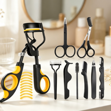 4-Piece Eye Makeup Tool Set with Comb Eyelash Curler