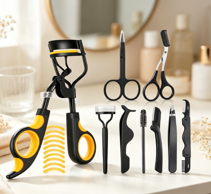 4-Piece Eye Makeup Tool Set with Comb Eyelash Curler