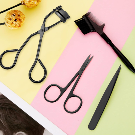 48-Piece Eyelash Curler & Makeup Tool Set (Black)