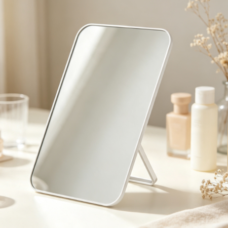 Foldable, Clear Desktop Makeup Mirror With Hanging Hole