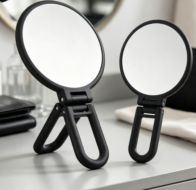 Portable, Foldable Double-Sided Handheld Mirror With 30x Magnification And Handle