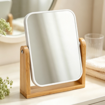 Natural Bamboo Double-Sided Makeup Mirror With 360?? Swivel Magnification