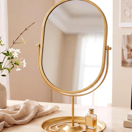 Vintage Gold Oval Desktop Mirror With 360?? Swivel