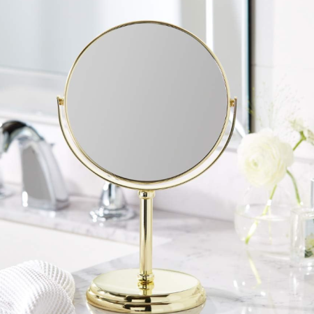 Double-Sided Iron Makeup Mirror With 5x Magnification And 360?? Swivel