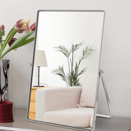 Portable Square Desktop Mirror With Metal Stand And 90?? Tilt Adjustment
