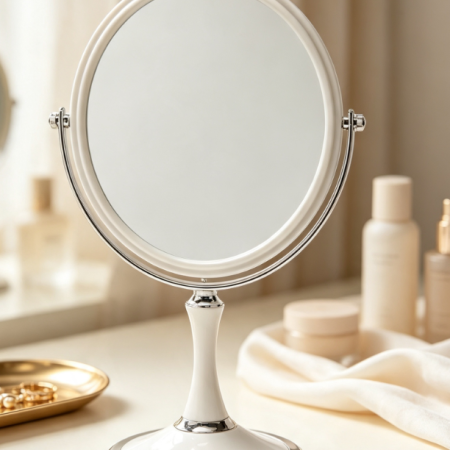 Vintage-Style Double-Sided Swivel Tabletop Mirror With 3x Magnification