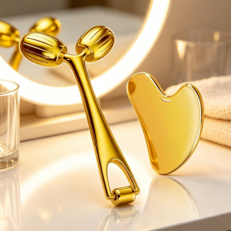 Stainless Steel Facial Roller and Gua Sha Set for Skincare Massage