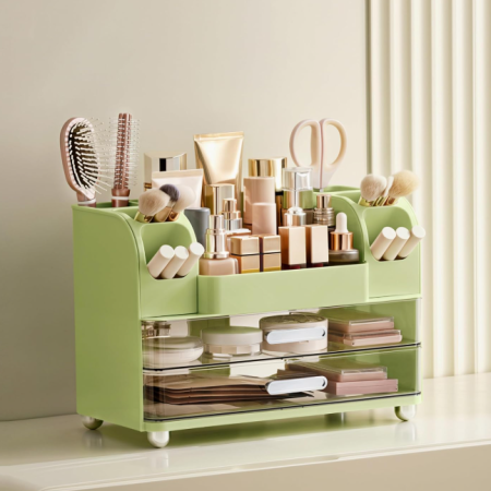 Large-Capacity Avocado Green Organizer For Makeup Brushes And Skincare Products