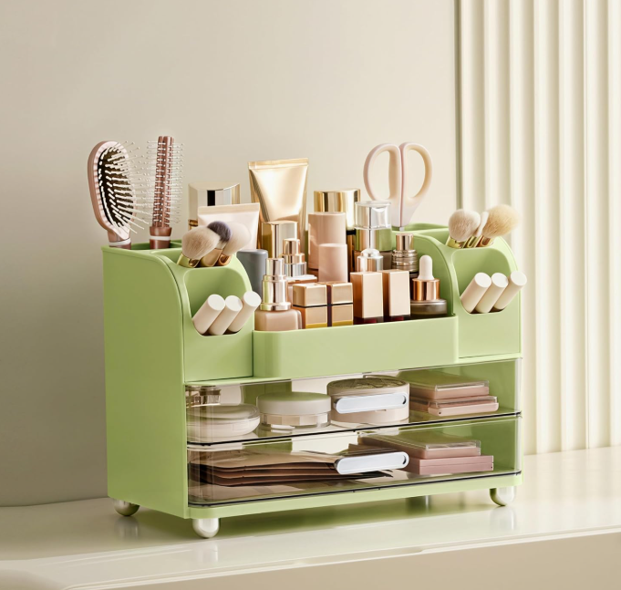 Large-Capacity Avocado Green Organizer For Makeup Brushes And Skincare Products
