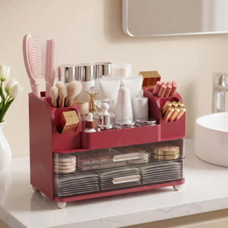 Large-Capacity Cosmetic Organizer With Drawers And Brush Slots