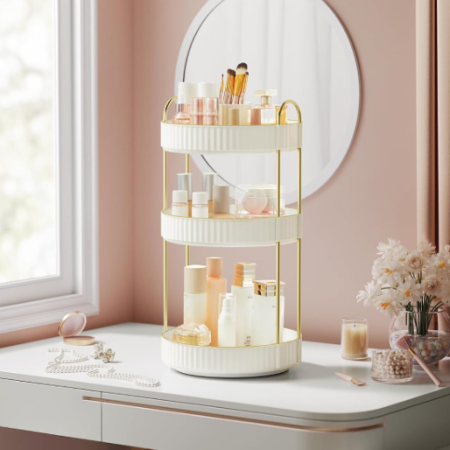 3-Tier Rotating Cosmetic Organizer With Customizable Layout