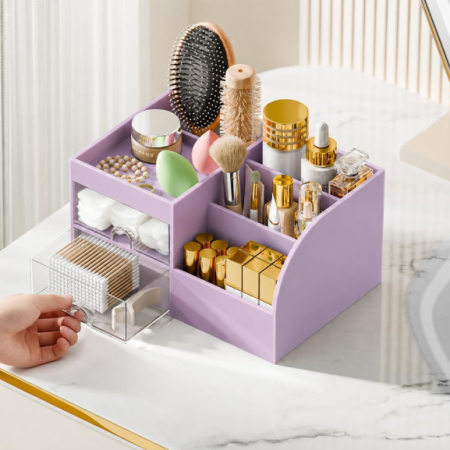 Vanity Organizer With Dual Drawers And Brush Holder