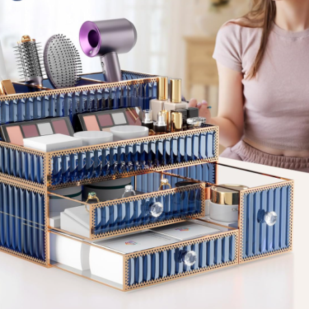 Multi-Functional Tempered Glass Countertop Cosmetic Organizer