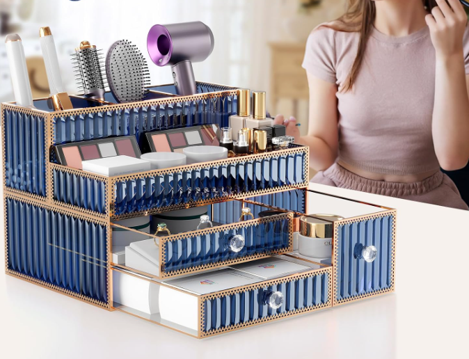 Multi-Functional Tempered Glass Countertop Cosmetic Organizer