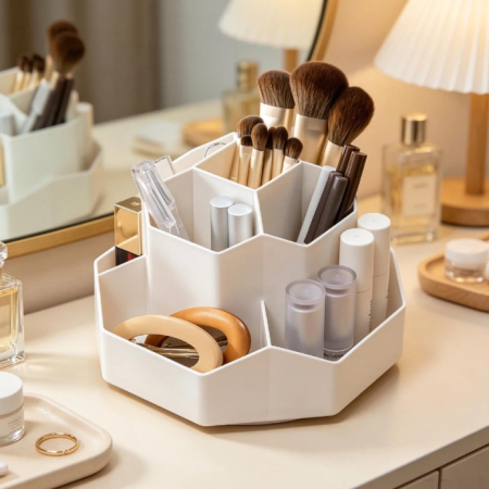 9-Compartment Rotating Countertop Organizer For Makeup Brushes