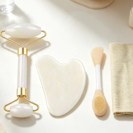 Jade Roller and Gua Sha Facial Massage & Cleansing Set