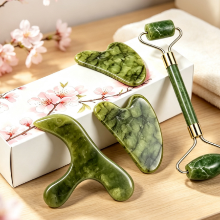 Jade Facial Roller and Gua Sha Tool for Full-Body Massage