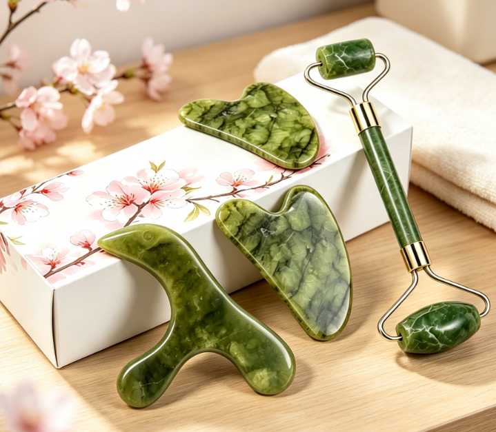 Jade Facial Roller and Gua Sha Tool for Full-Body Massage
