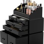 3-Piece Black Cosmetic Storage Case Set with 6 Drawers