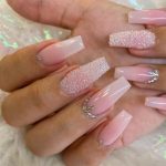 Glitter Rhinestones Press on Nails Ombre Fake Nails Long Coffin False Nails Press ons with Bling Crystal Design,Reusable Artificial Nails Glossy Full Cover Stick on Nails for Women Manicure 24 Pcs