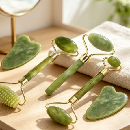 Jade Facial Roller and Gua Sha Skincare Massage Set