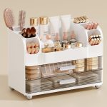 Compact 2-Drawer Vanity Organiser with Brush Holder, White