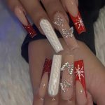 Square Press-on Nails - Long Glitter French Acrylic False Nails, 3D Butterfly & Snowflake Designs, 24pcs Christmas Manicure Set for Women & Girls