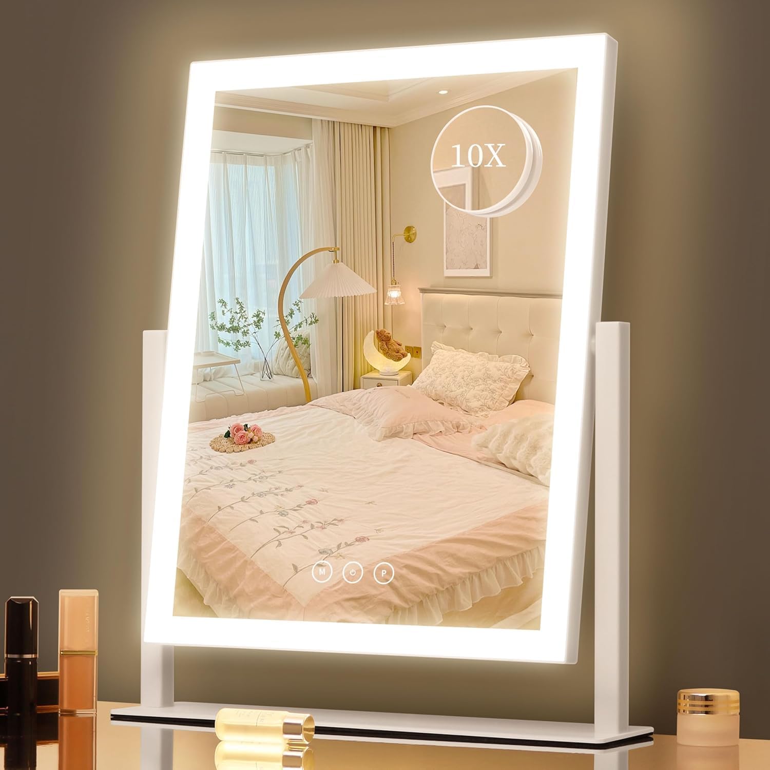 71sFCbti-LL._AC_SL1500_.jpg Gold Arched 43.7 cm LED Mirror with 10X Magnifier - Image 1
