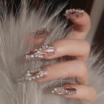 Long Press on Nails Coffin Glitter Fake Nails Shiny Pink Rhinestone Full Cover False Nails Luxury Ballerina Artificial Acrylic Glue on Nails for Women 24Pcs
