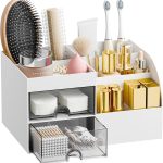 White 2-Drawer Cosmetic Organiser with Brush Holder