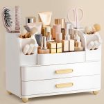 Large White Bathroom Organiser with Brush Holder for Beauty Storage