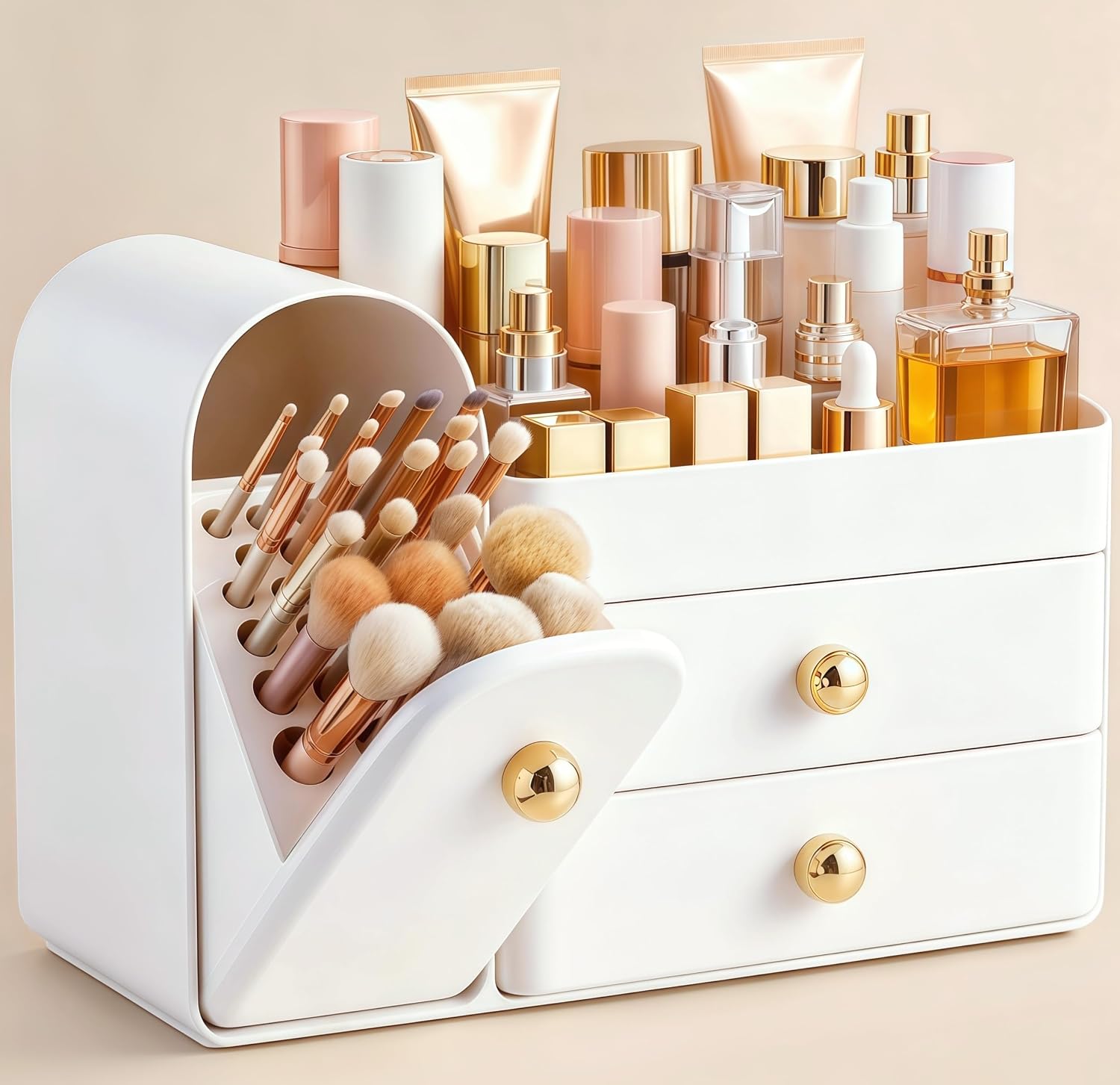 81f3B6xSBNL._AC_SL1500_.jpg White Organiser with Drawers and Brush Holder for Vanity - Image 1