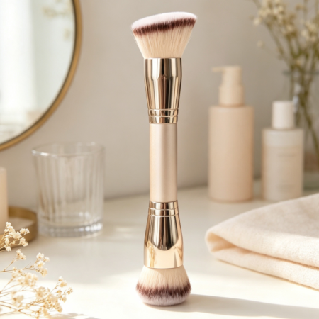 Dual-Ended Round Angled Foundation Brush With Synthetic Bristles