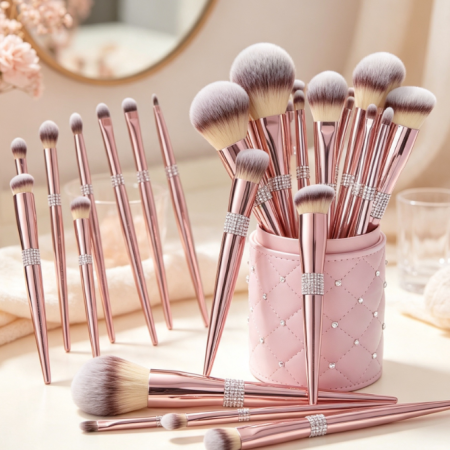 16-Piece Professional Makeup Brush Set With Elegant Storage Canister