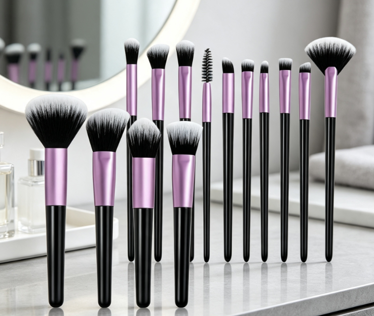 14-Piece Travel Makeup Brush Set With High-Density Synthetic Bristles